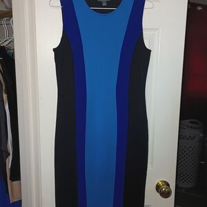 BOLD elements Blue and Black Colorblock Midi Sheath Dress